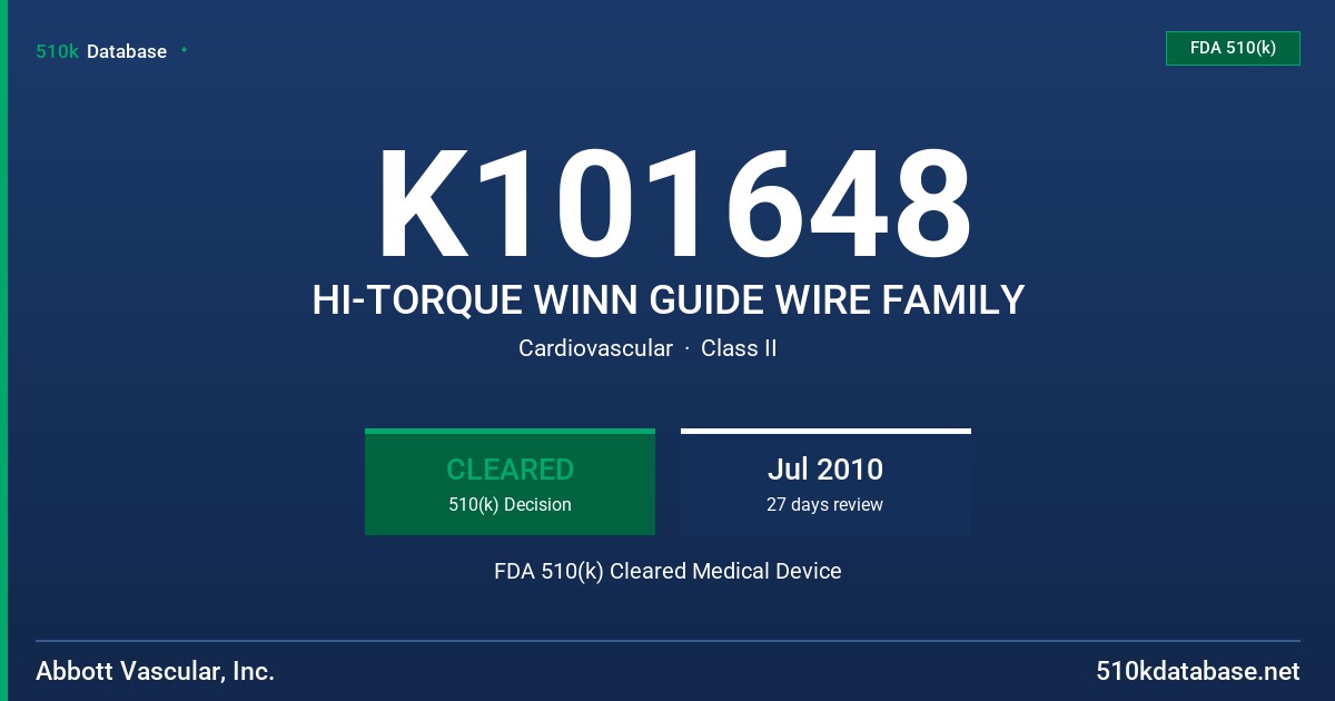K101648 HI-TORQUE WINN GUIDE WIRE FAMILY FDA 510(k) Cleared Medical Device