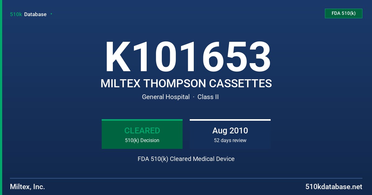 K101653 MILTEX THOMPSON CASSETTES FDA 510(k) Cleared Medical Device