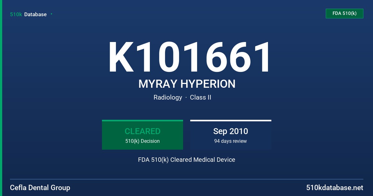 K101661 MYRAY HYPERION FDA 510(k) Cleared Medical Device