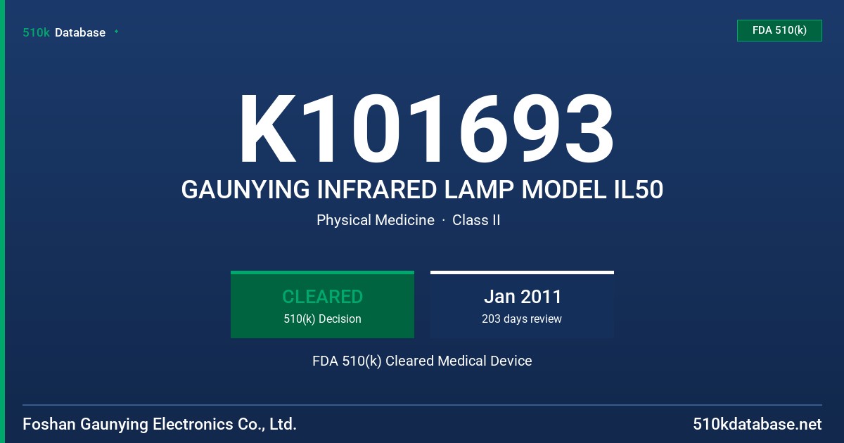 K101693 GAUNYING INFRARED LAMP MODEL IL50 FDA 510(k) Cleared Medical Device