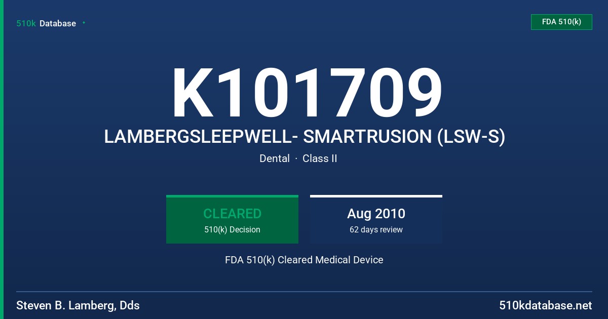 K101709 LAMBERGSLEEPWELL- SMARTRUSION (LSW-S) FDA 510(k) Cleared Medical Device