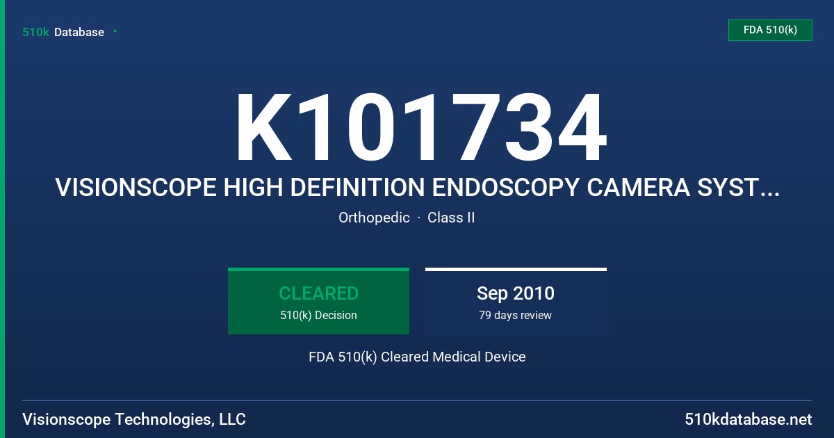K101734 VISIONSCOPE HIGH DEFINITION ENDOSCOPY CAMERA SYSTEM WITH FDA 510(k) Cleared Medical Device