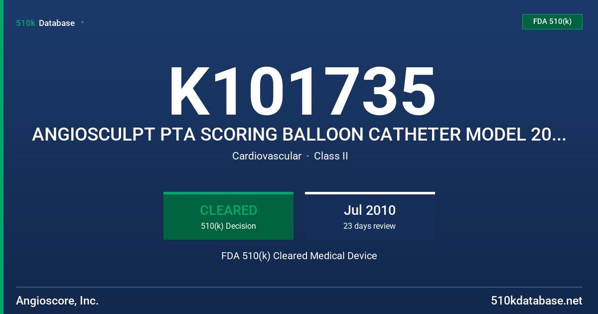 K101735 ANGIOSCULPT PTA SCORING BALLOON CATHETER MODEL 2039-XXYY, 2155-XXYY FDA 510(k) Cleared Medical Device