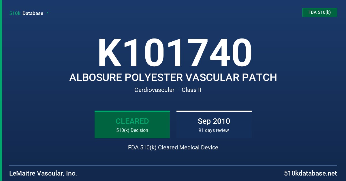 K101740 ALBOSURE POLYESTER VASCULAR PATCH FDA 510(k) Cleared Medical Device