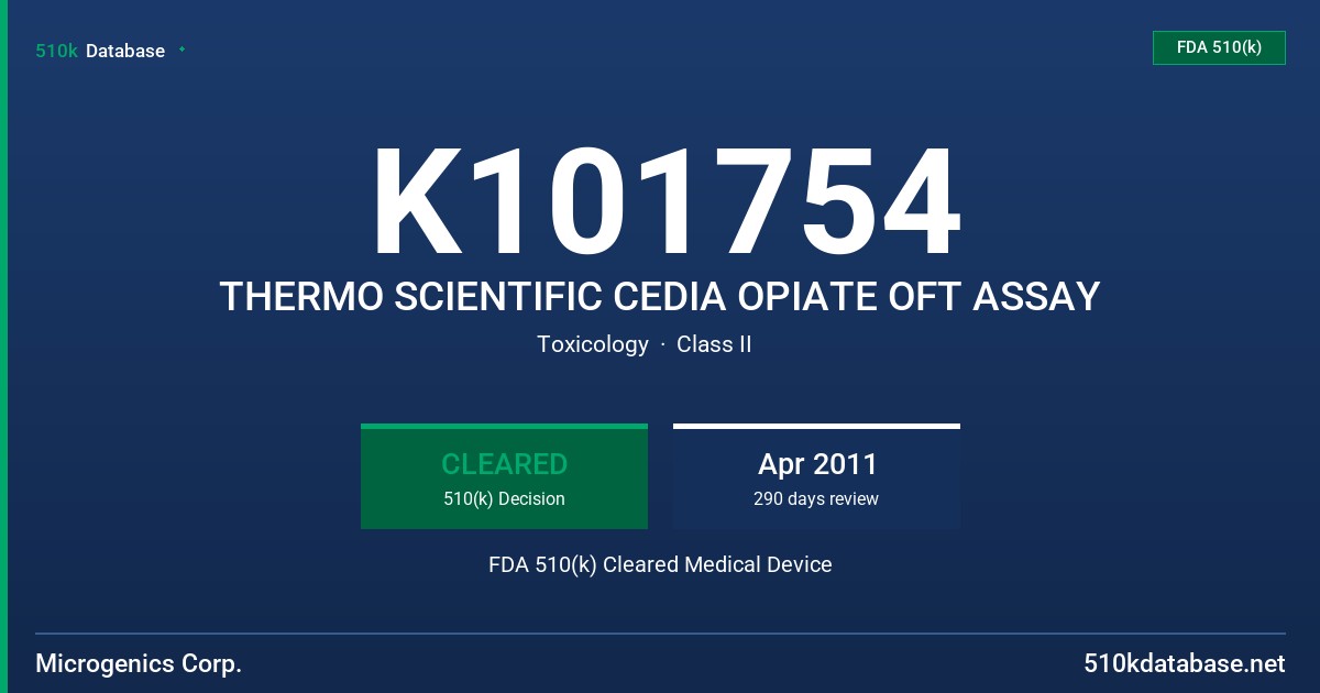 K101754 THERMO SCIENTIFIC CEDIA OPIATE OFT ASSAY FDA 510(k) Cleared Medical Device