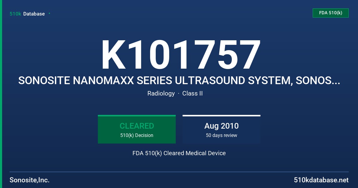 K101757 SONOSITE NANOMAXX SERIES ULTRASOUND SYSTEM, SONOSITE MAXX SERIES ULTRASOUND SYSTEM FDA 510(k) Cleared Medical Device