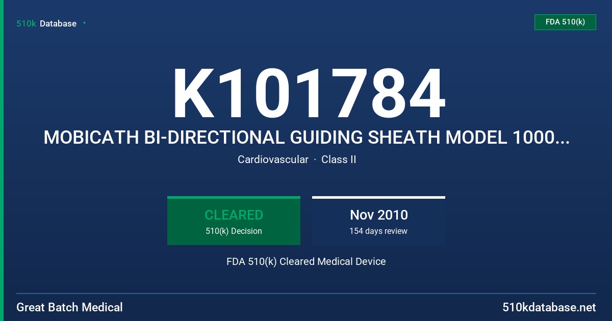 K101784 MOBICATH BI-DIRECTIONAL GUIDING SHEATH MODEL 1000182-XXX FDA 510(k) Cleared Medical Device