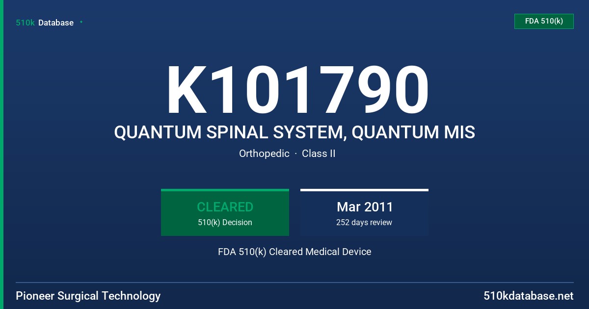 K101790 QUANTUM SPINAL SYSTEM, QUANTUM MIS FDA 510(k) Cleared Medical Device