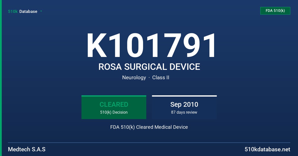 K101791 ROSA SURGICAL DEVICE FDA 510(k) Cleared Medical Device