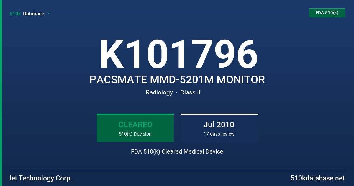K101796 PACSMATE MMD-5201M MONITOR FDA 510(k) Cleared Medical Device