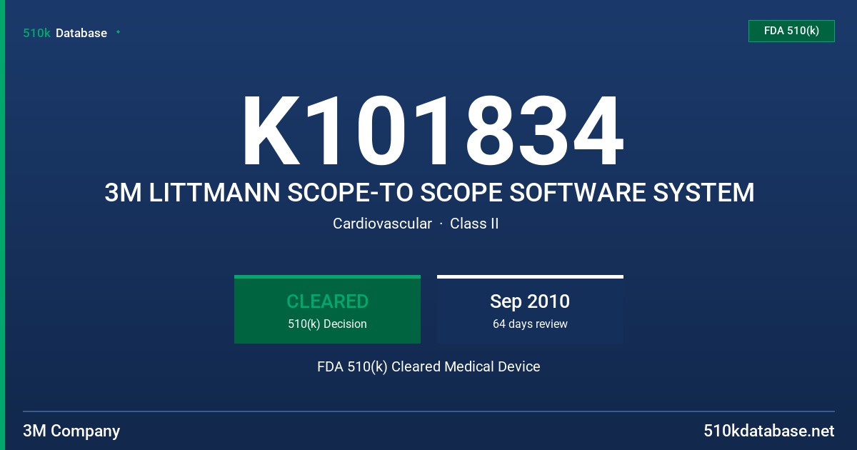 K101834 3M LITTMANN SCOPE-TO SCOPE SOFTWARE SYSTEM FDA 510(k) Cleared Medical Device