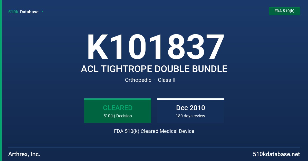 K101837 ACL TIGHTROPE DOUBLE BUNDLE FDA 510(k) Cleared Medical Device
