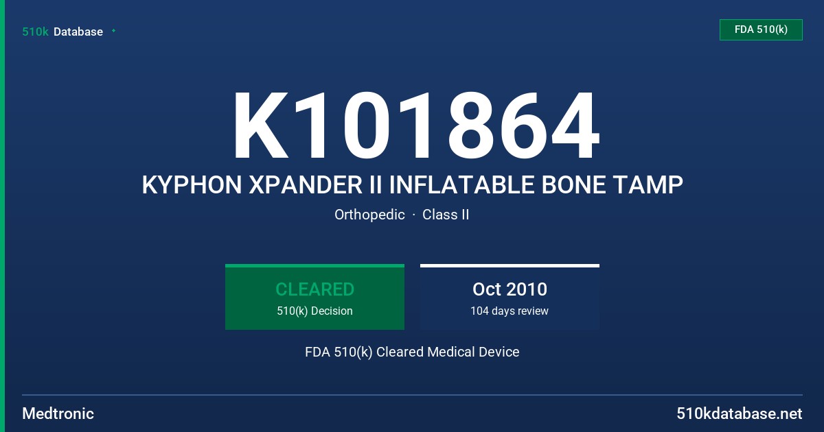K101864 KYPHON XPANDER II INFLATABLE BONE TAMP FDA 510(k) Cleared Medical Device