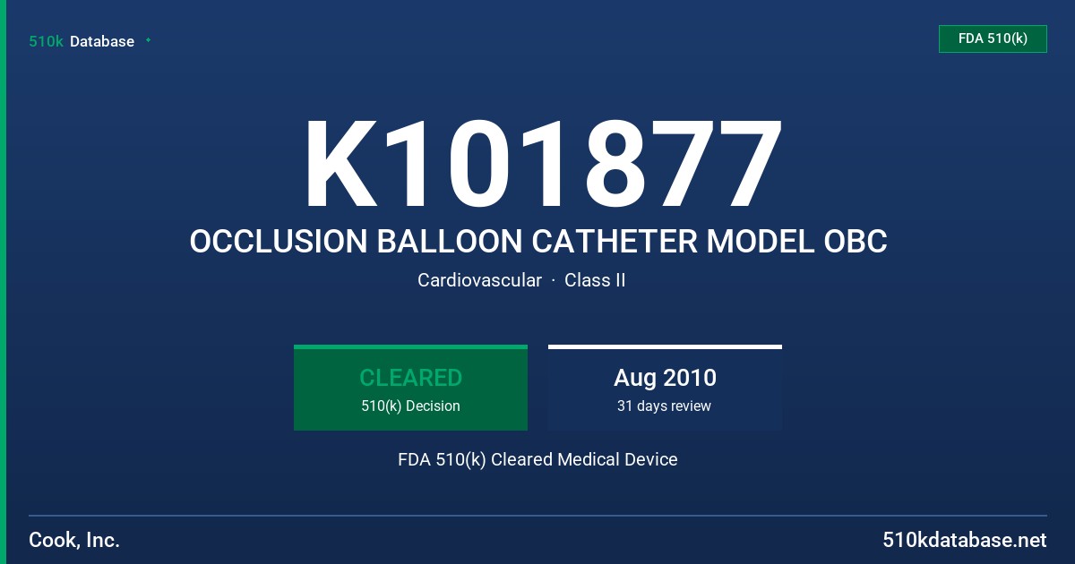 K101877 OCCLUSION BALLOON CATHETER MODEL OBC FDA 510(k) Cleared Medical Device