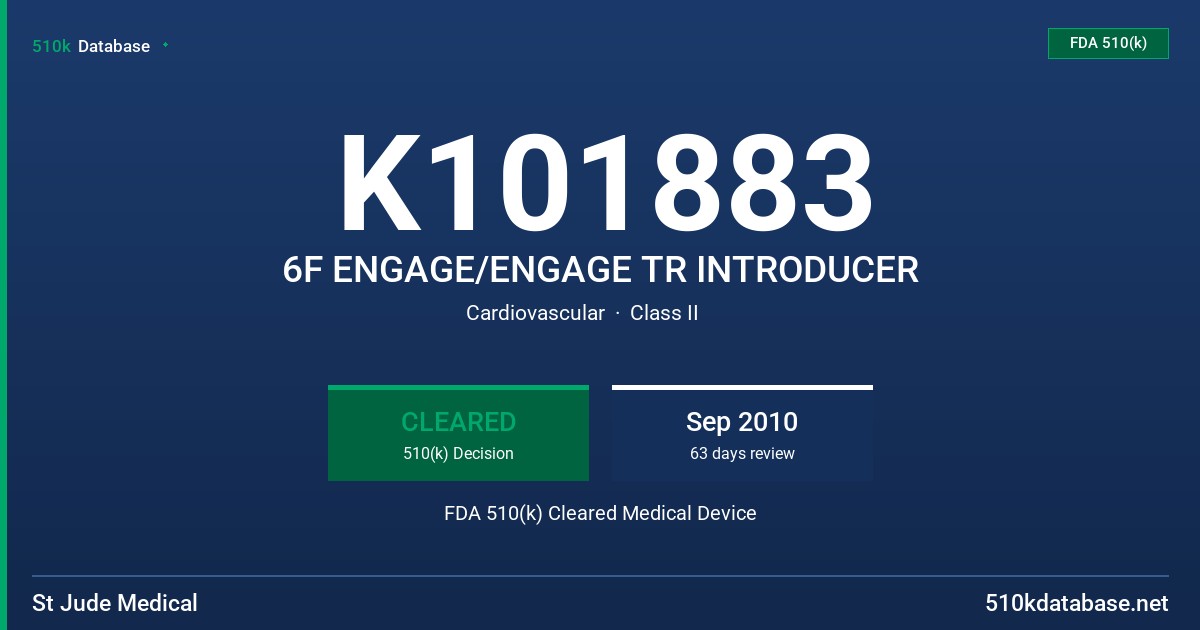 K101883 6F ENGAGE/ENGAGE TR INTRODUCER FDA 510(k) Cleared Medical Device