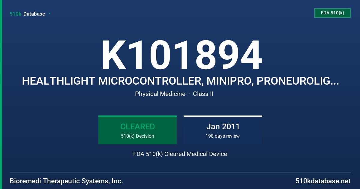 K101894 HEALTHLIGHT MICROCONTROLLER, MINIPRO, PRONEUROLIGHT, AND PRO UNIT FDA 510(k) Cleared Medical Device