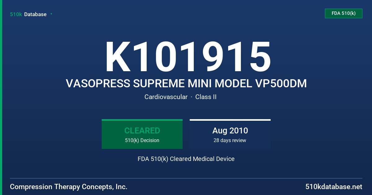 K101915 VASOPRESS SUPREME MINI MODEL VP500DM FDA 510(k) Cleared Medical Device