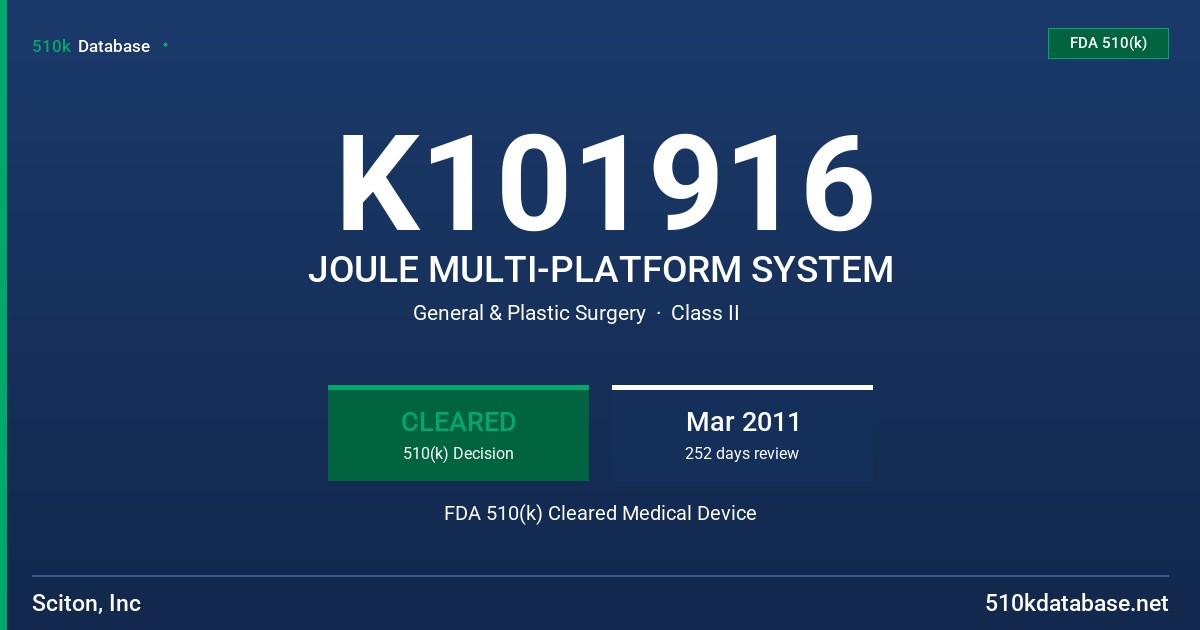 K101916 JOULE MULTI-PLATFORM SYSTEM FDA 510(k) Cleared Medical Device