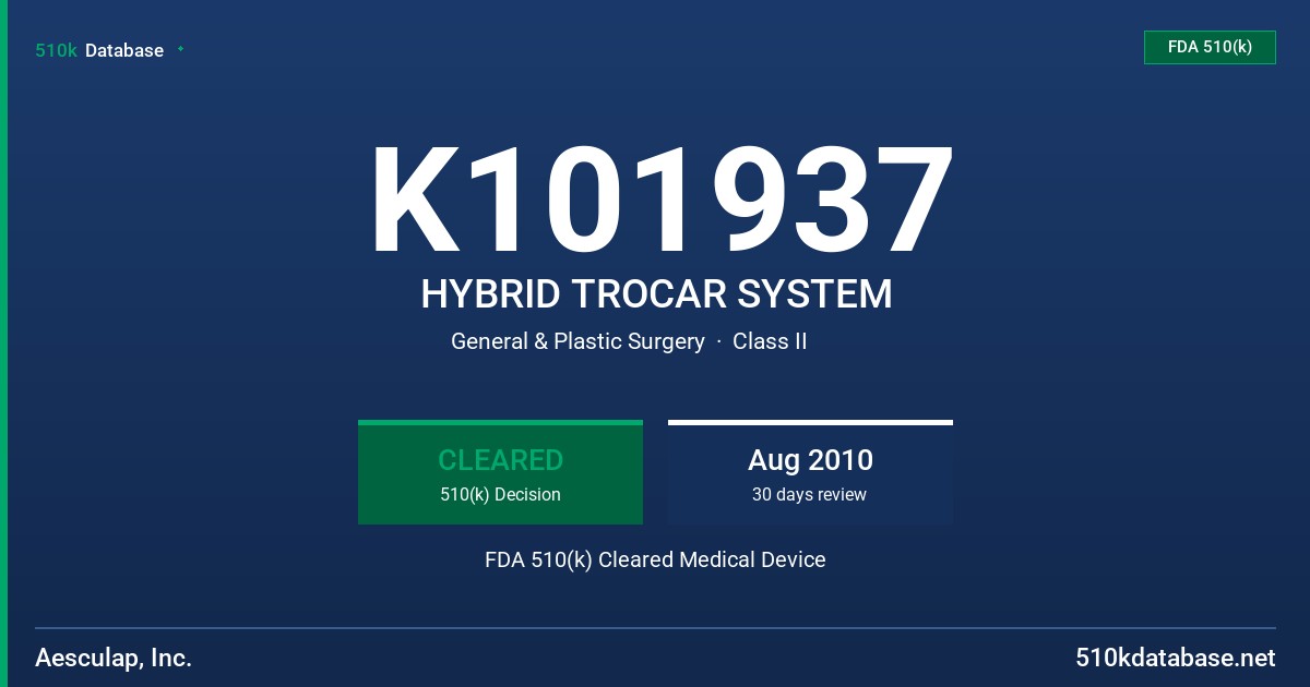 K101937 HYBRID TROCAR SYSTEM FDA 510(k) Cleared Medical Device