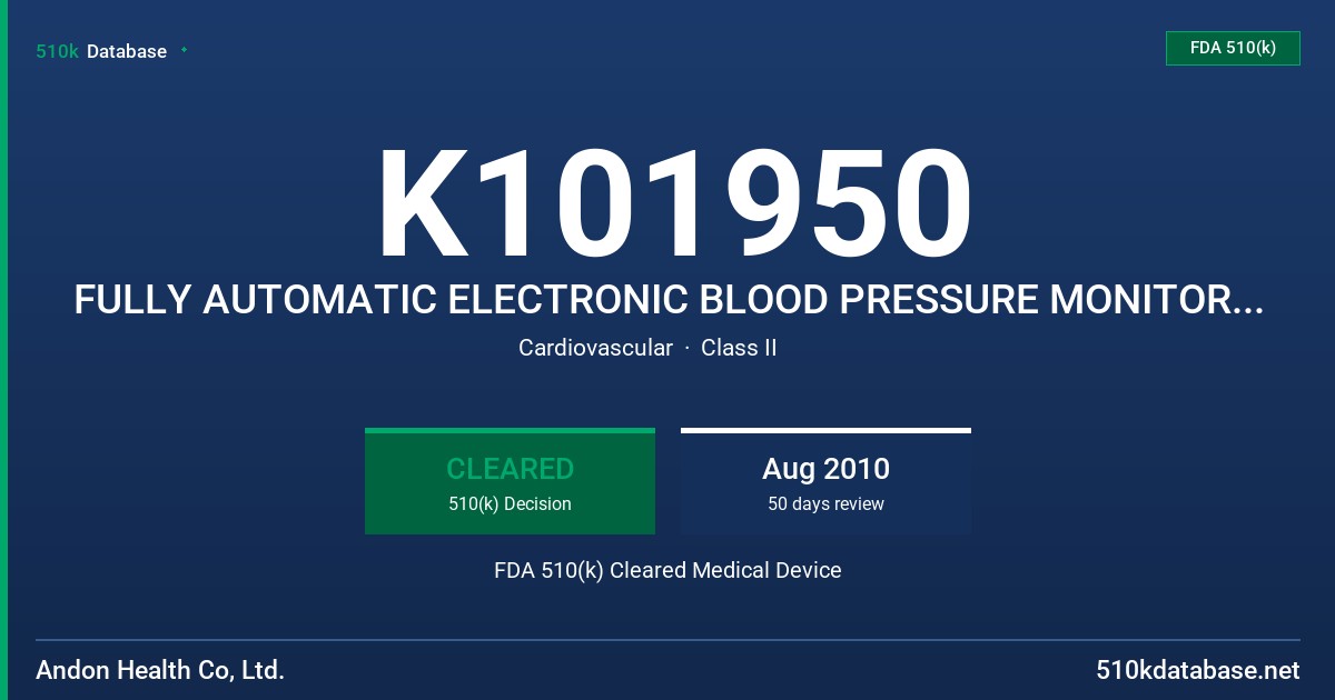 K101950 FULLY AUTOMATIC ELECTRONIC BLOOD PRESSURE MONITOR MODEL KD-930 FDA 510(k) Cleared Medical Device