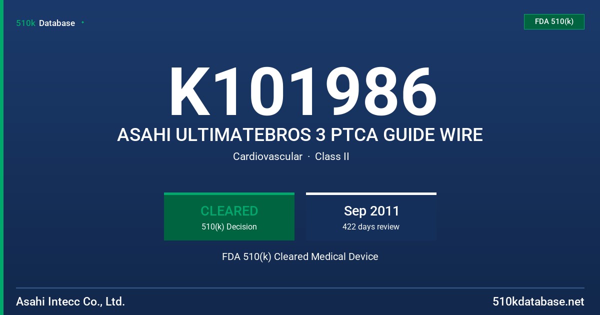 K101986 ASAHI ULTIMATEBROS 3 PTCA GUIDE WIRE FDA 510(k) Cleared Medical Device