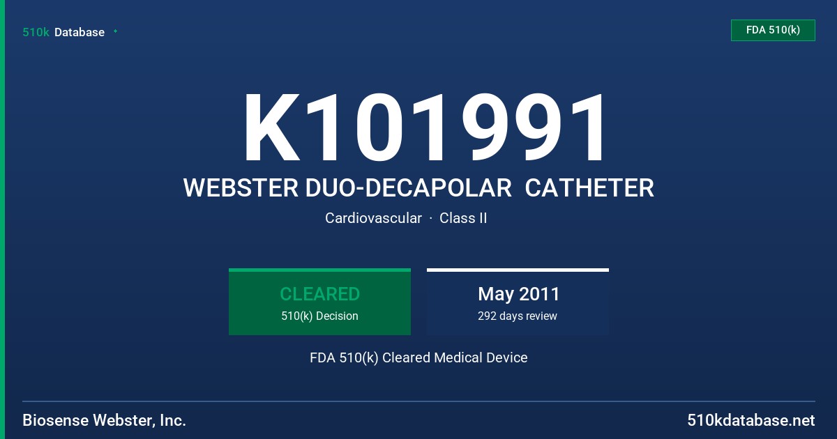 K101991 WEBSTER DUO-DECAPOLAR  CATHETER FDA 510(k) Cleared Medical Device