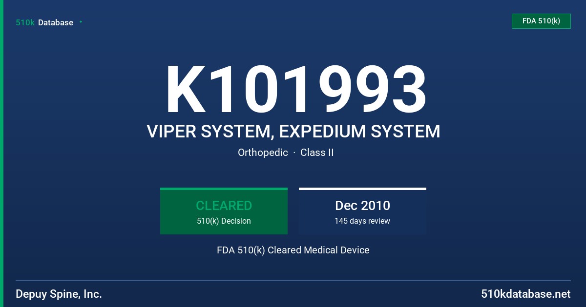 K101993 VIPER SYSTEM, EXPEDIUM SYSTEM FDA 510(k) Cleared Medical Device