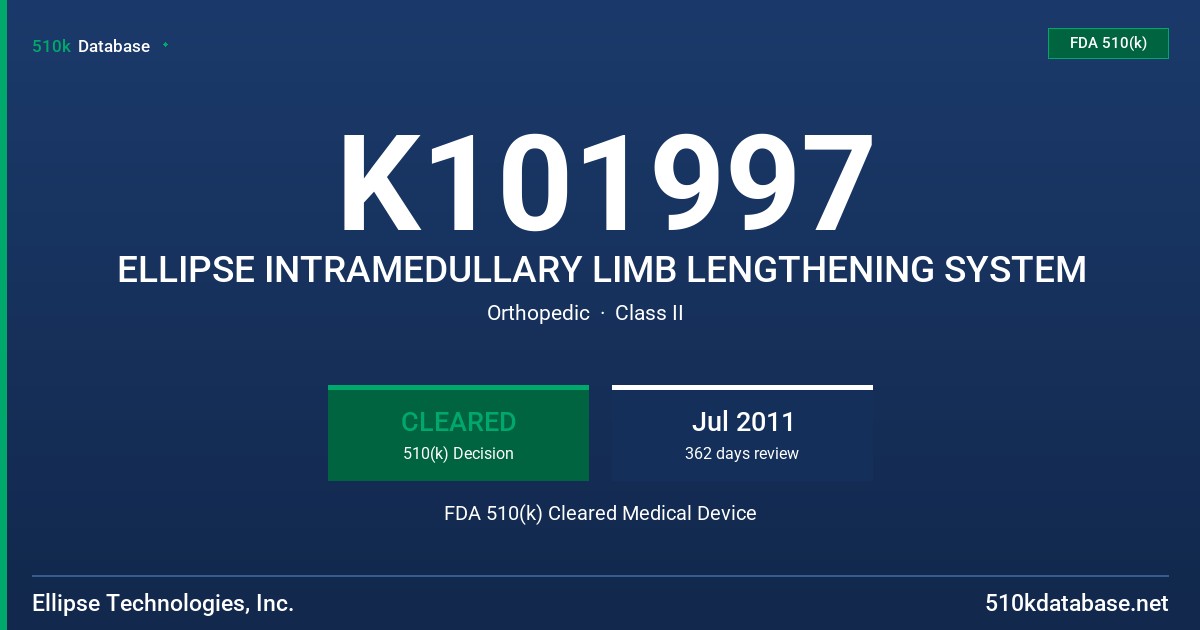 K101997 ELLIPSE INTRAMEDULLARY LIMB LENGTHENING SYSTEM FDA 510(k) Cleared Medical Device