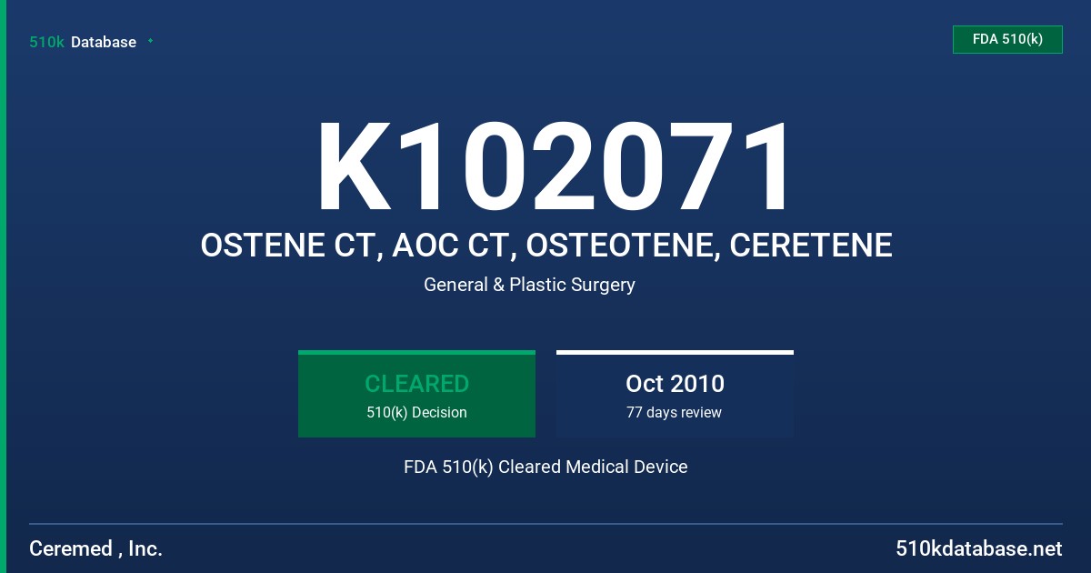 K102071 OSTENE CT, AOC CT, OSTEOTENE, CERETENE FDA 510(k) Cleared Medical Device
