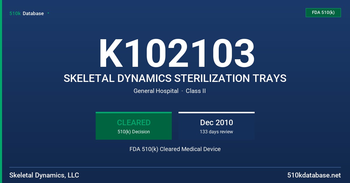K102103 SKELETAL DYNAMICS STERILIZATION TRAYS FDA 510(k) Cleared Medical Device