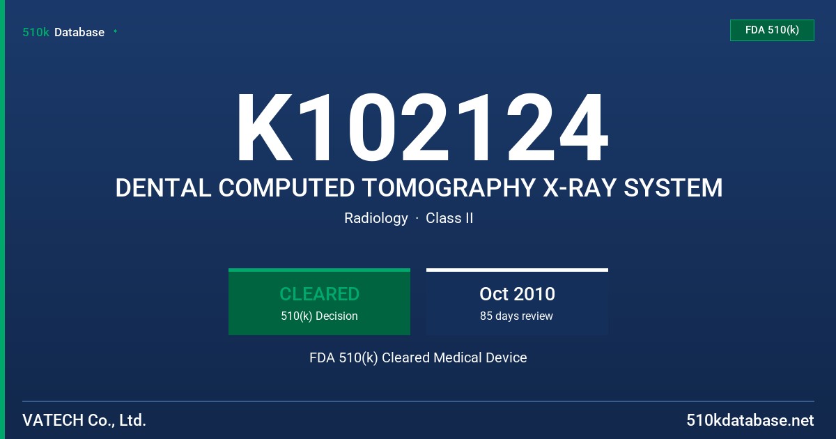 K102124 DENTAL COMPUTED TOMOGRAPHY X-RAY SYSTEM FDA 510(k) Cleared Medical Device