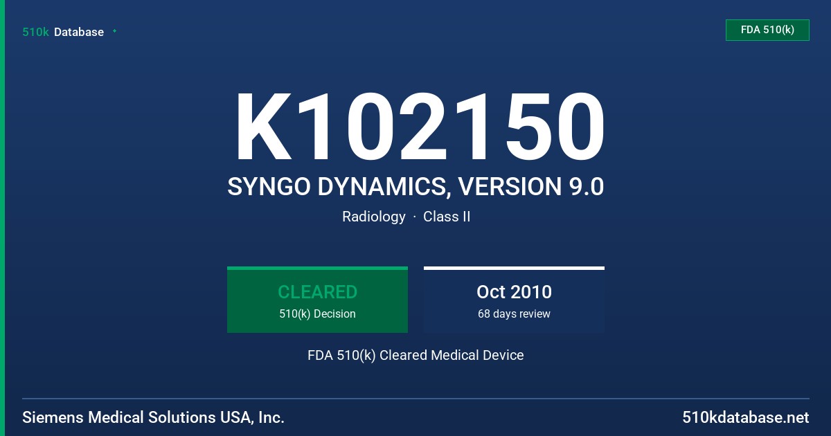 K102150 SYNGO DYNAMICS, VERSION 9.0 FDA 510(k) Cleared Medical Device