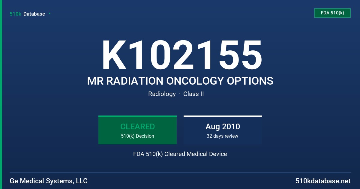 K102155 MR RADIATION ONCOLOGY OPTIONS FDA 510(k) Cleared Medical Device
