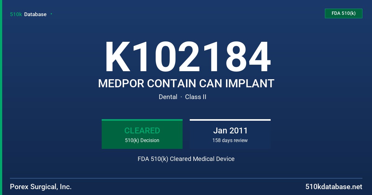 K102184 MEDPOR CONTAIN CAN IMPLANT FDA 510(k) Cleared Medical Device