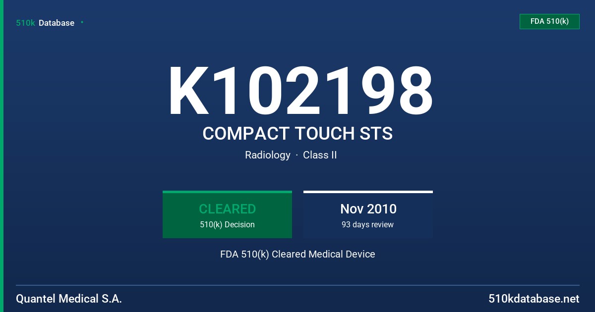 K102198 COMPACT TOUCH STS FDA 510(k) Cleared Medical Device
