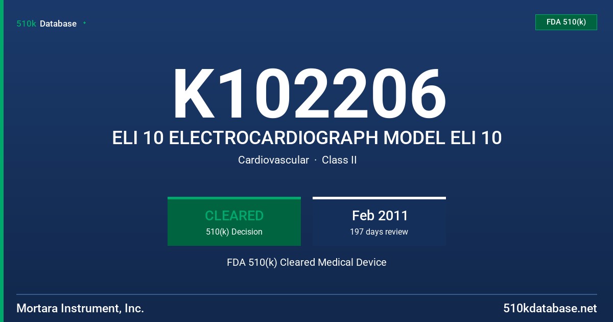 K102206 ELI 10 ELECTROCARDIOGRAPH MODEL ELI 10 FDA 510(k) Cleared Medical Device