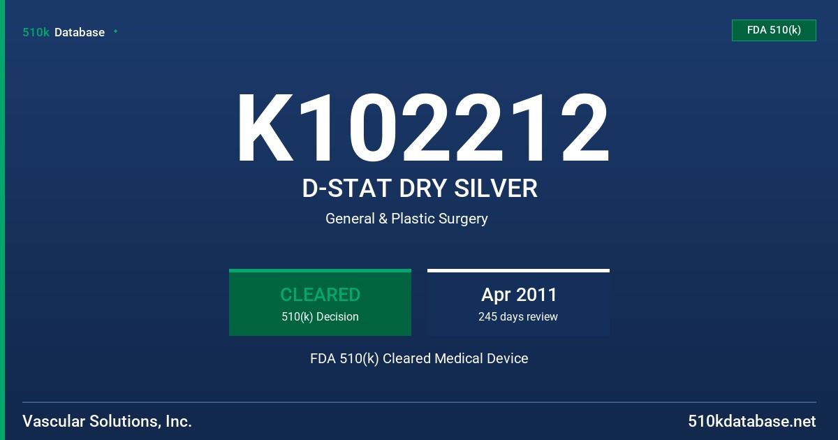 K102212 D-STAT DRY SILVER FDA 510(k) Cleared Medical Device