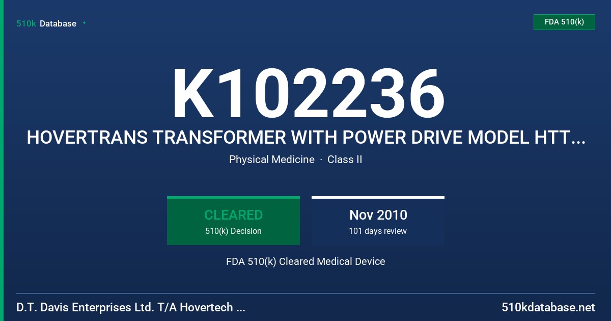 K102236 HOVERTRANS TRANSFORMER WITH POWER DRIVE MODEL HTT-650P FDA 510(k) Cleared Medical Device