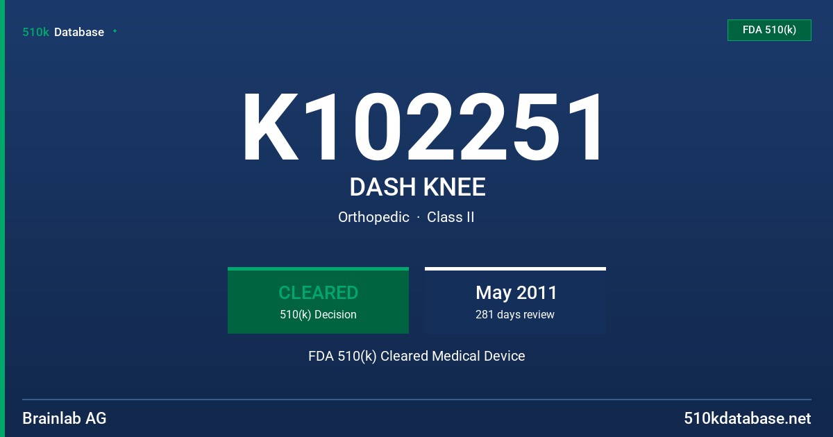 K102251 DASH KNEE FDA 510(k) Cleared Medical Device