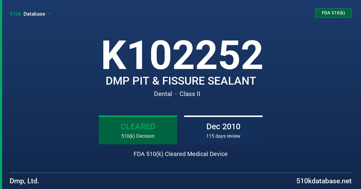 K102252 DMP PIT & FISSURE SEALANT FDA 510(k) Cleared Medical Device