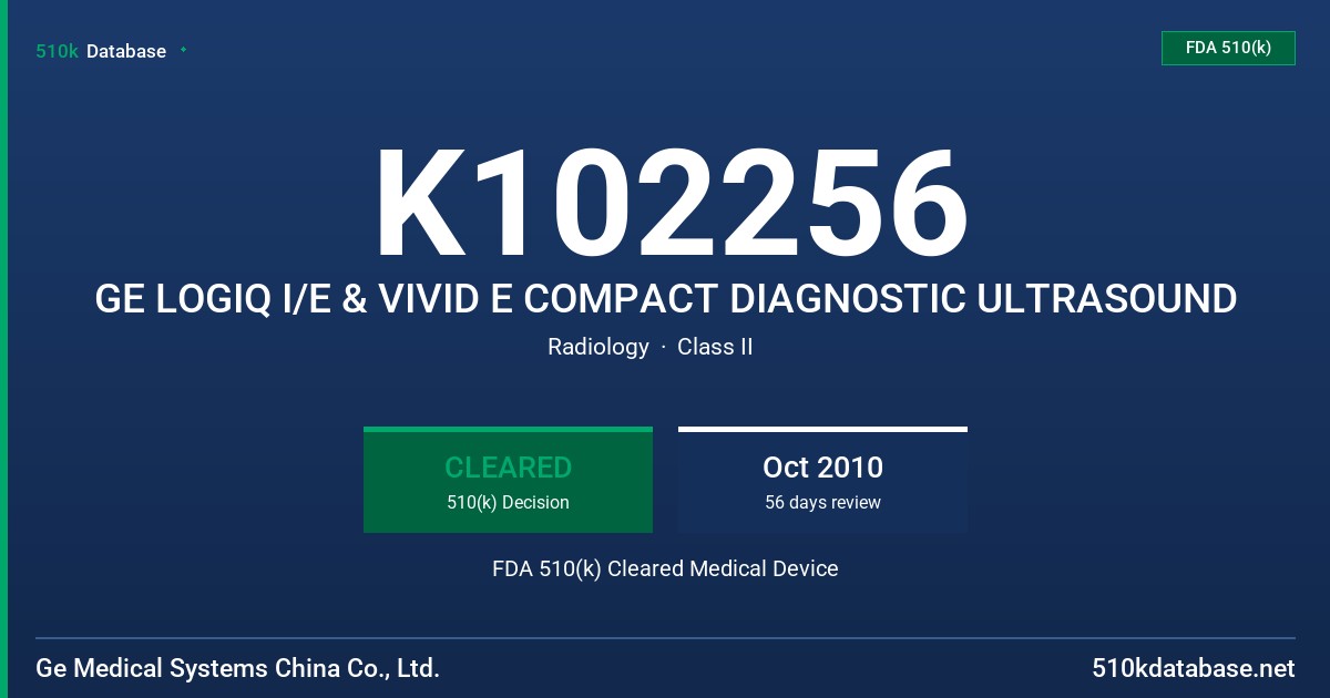K102256 GE LOGIQ I/E & VIVID E COMPACT DIAGNOSTIC ULTRASOUND FDA 510(k) Cleared Medical Device