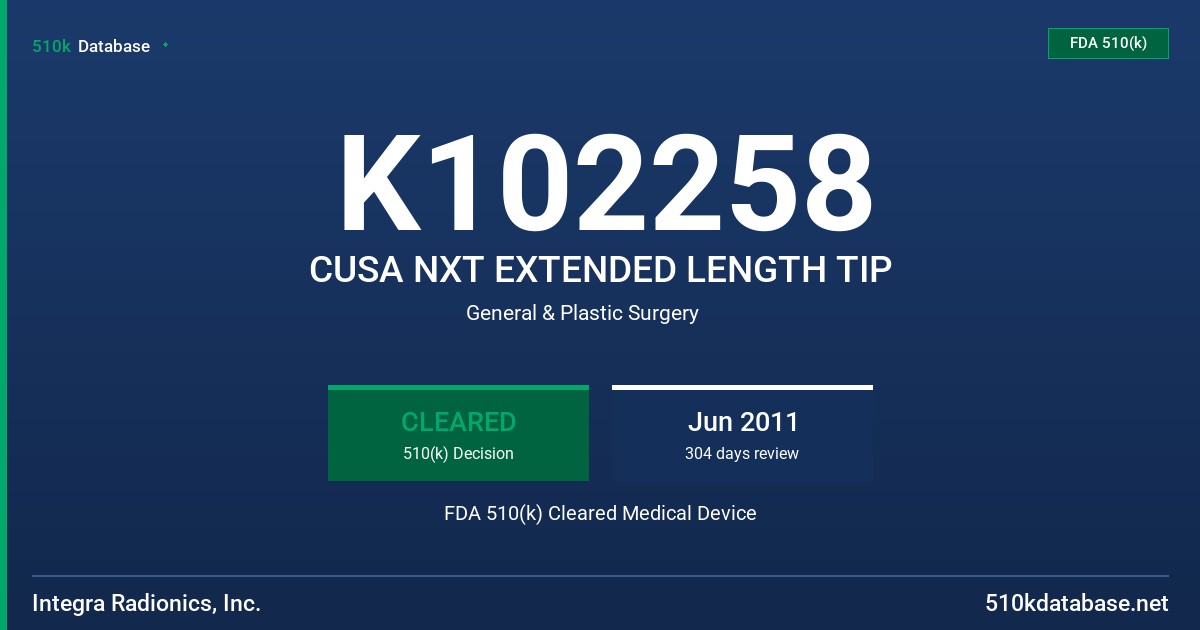 K102258 CUSA NXT EXTENDED LENGTH TIP FDA 510(k) Cleared Medical Device