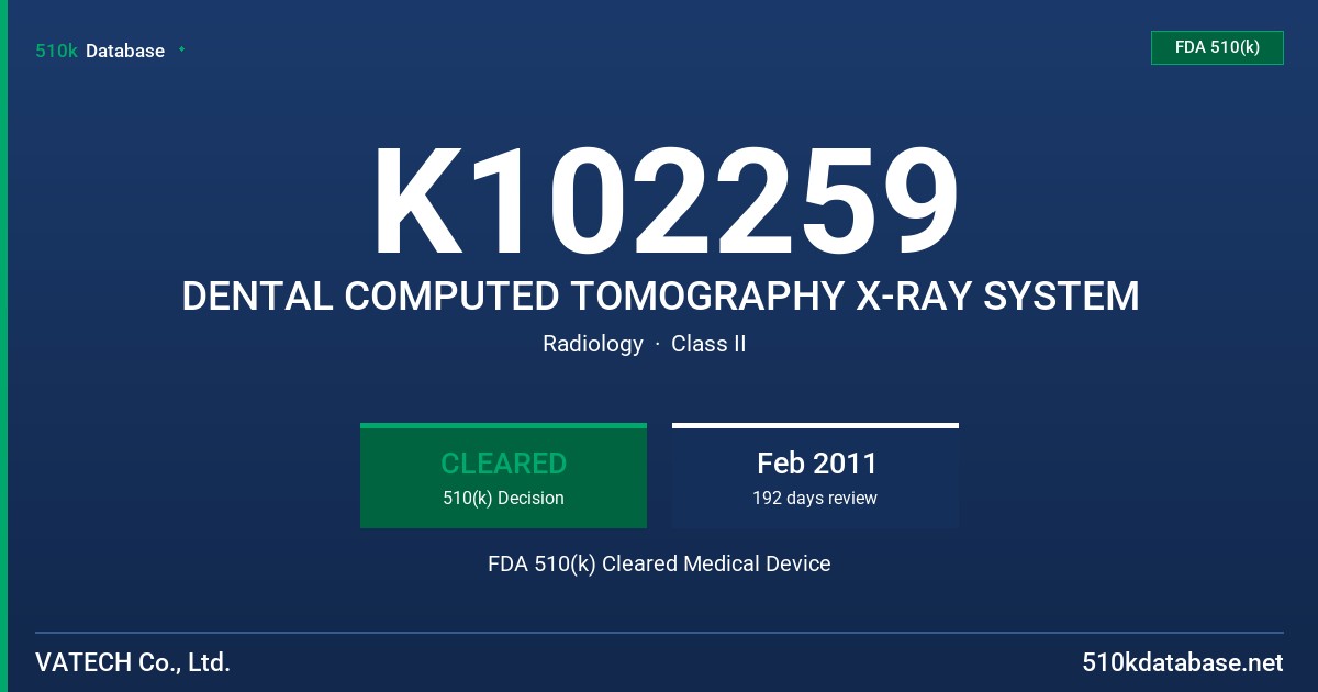 K102259 DENTAL COMPUTED TOMOGRAPHY X-RAY SYSTEM FDA 510(k) Cleared Medical Device