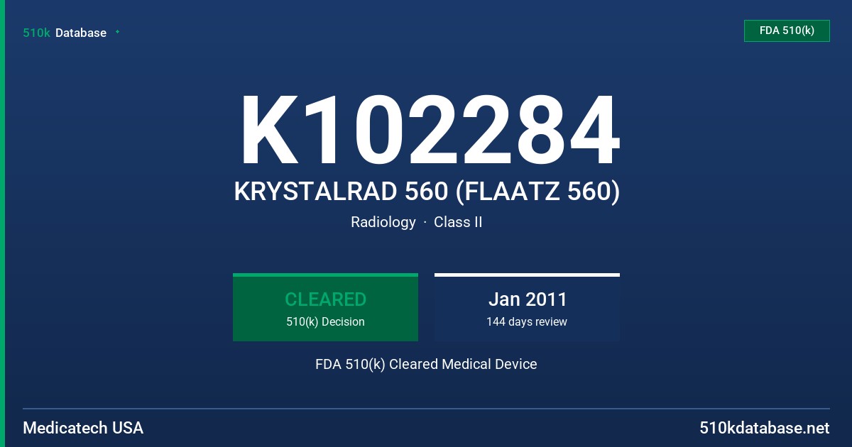 K102284 KRYSTALRAD 560 (FLAATZ 560) FDA 510(k) Cleared Medical Device