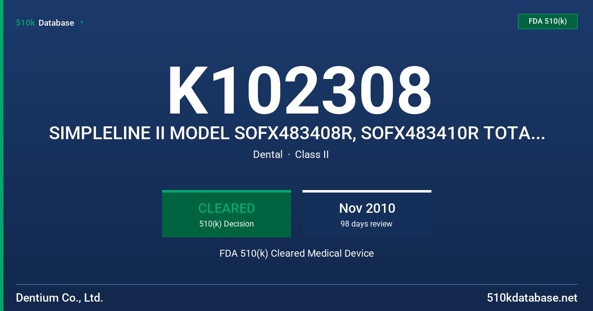 K102308 SIMPLELINE II MODEL SOFX483408R, SOFX483410R TOTAL 44 MODELS FDA 510(k) Cleared Medical Device