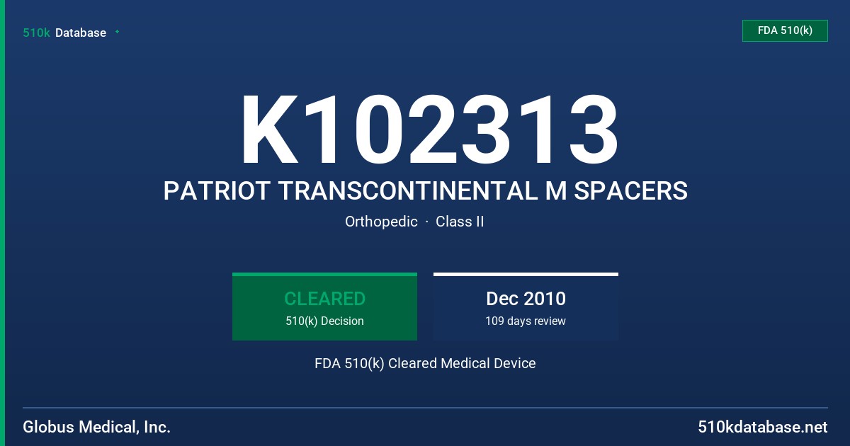 K102313 PATRIOT TRANSCONTINENTAL M SPACERS FDA 510(k) Cleared Medical Device