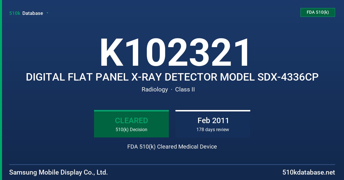 K102321 DIGITAL FLAT PANEL X-RAY DETECTOR MODEL SDX-4336CP FDA 510(k) Cleared Medical Device