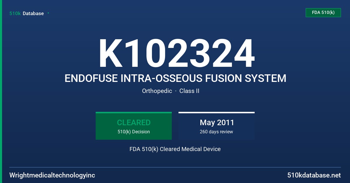 K102324 ENDOFUSE INTRA-OSSEOUS FUSION SYSTEM FDA 510(k) Cleared Medical Device