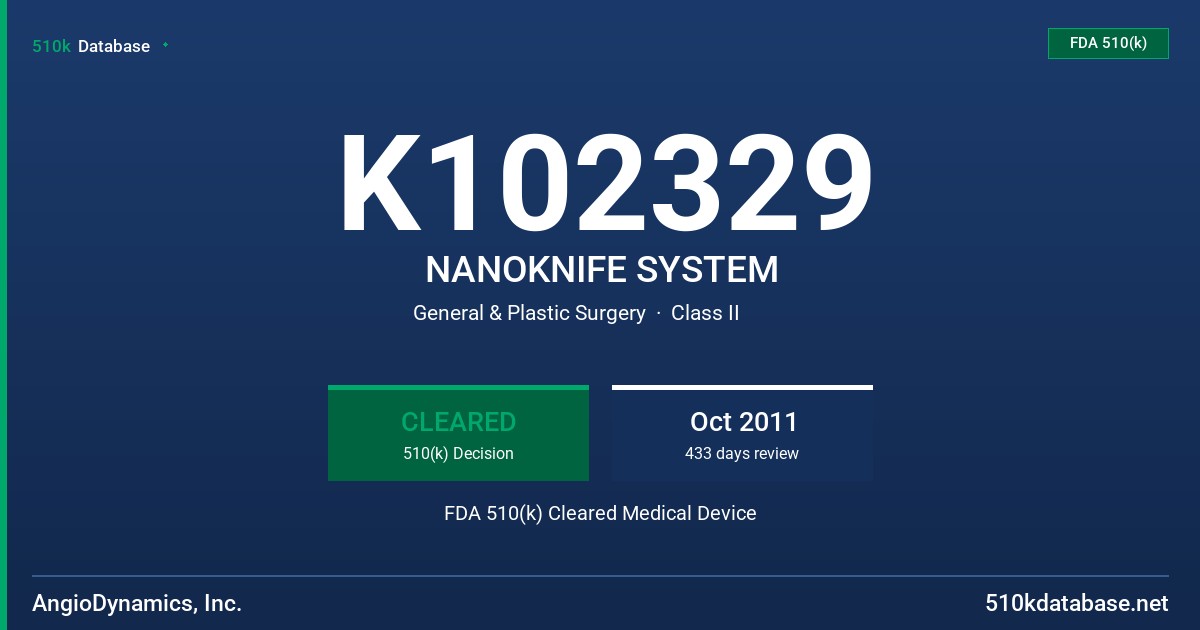 K102329 NANOKNIFE SYSTEM FDA 510(k) Cleared Medical Device