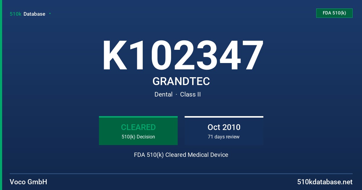 K102347 GRANDTEC FDA 510(k) Cleared Medical Device